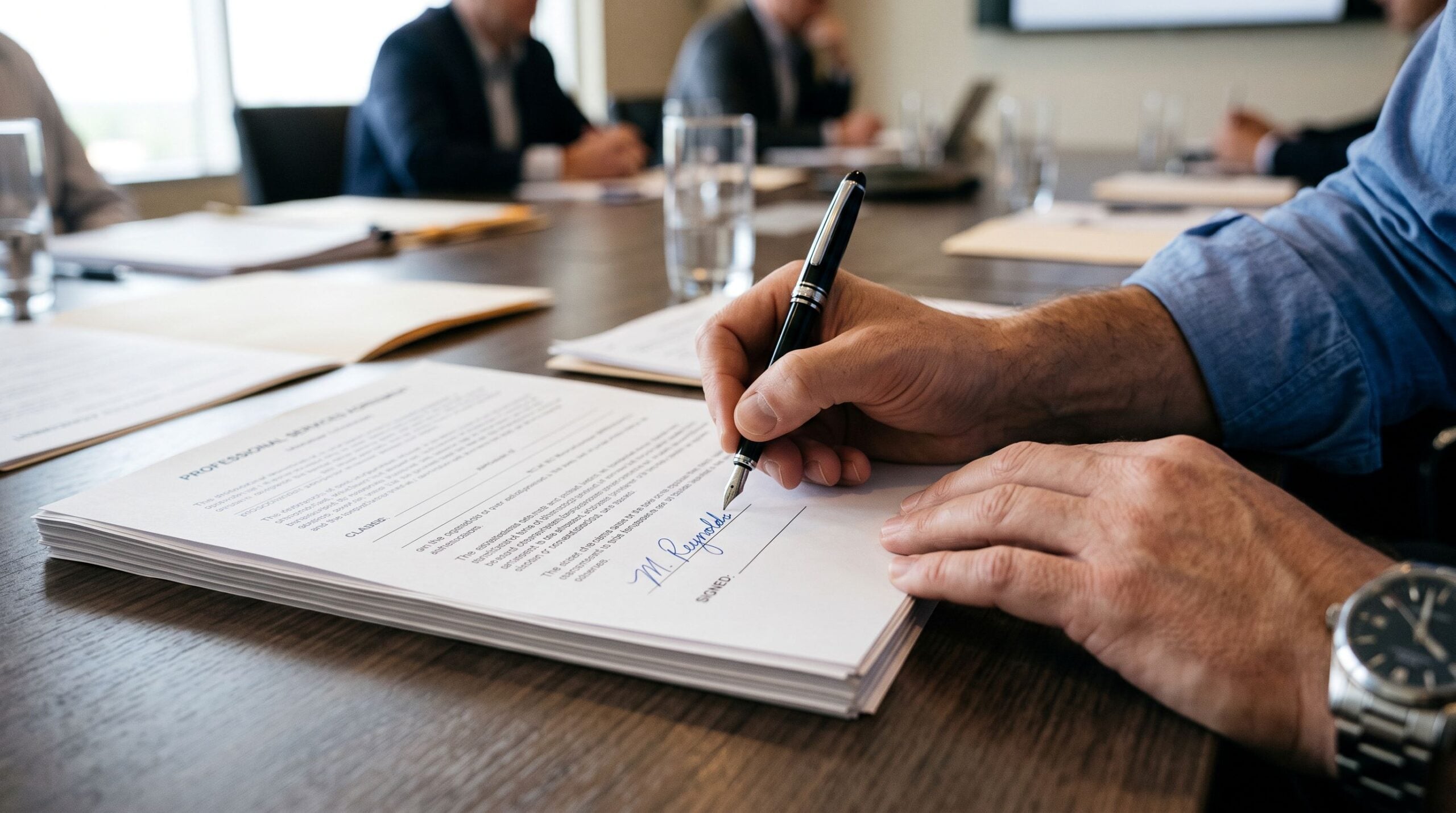 An owner signing a buy-sell agreement.